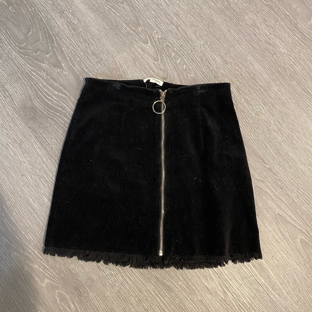 Black Corduroy Front Zip Skirt